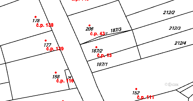 Nechvalín 13 na parcele st. 187/2 v KÚ Nechvalín, Katastrální mapa