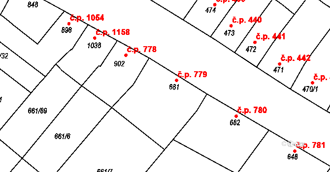 Veselí nad Moravou 779 na parcele st. 681 v KÚ Veselí-Předměstí, Katastrální mapa