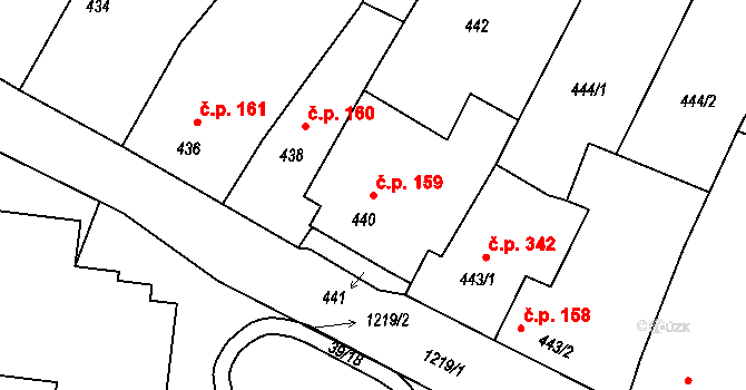 Stonařov 159 na parcele st. 440 v KÚ Stonařov, Katastrální mapa