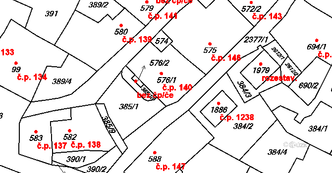 Polná 140 na parcele st. 576/1 v KÚ Polná, Katastrální mapa
