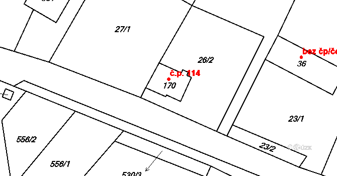 Rychtářov 114, Vyškov na parcele st. 170 v KÚ Rychtářov, Katastrální mapa