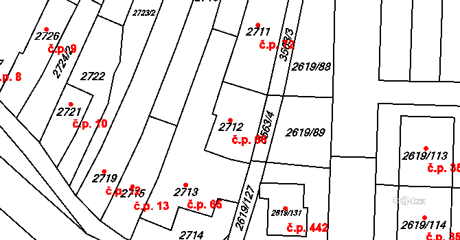 Nosálovice 66, Vyškov na parcele st. 2712 v KÚ Vyškov, Katastrální mapa