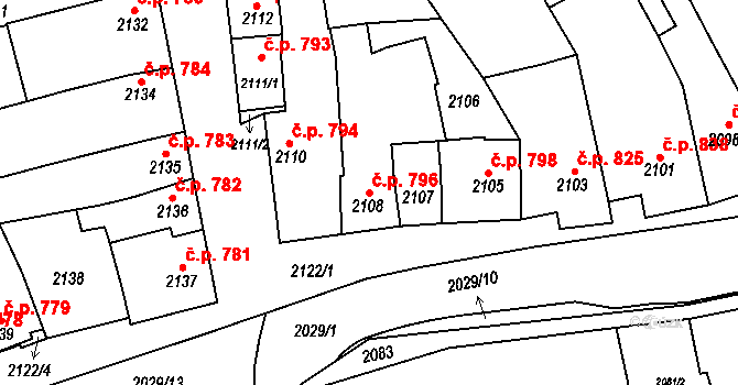 Slavíkovice 796, Rousínov na parcele st. 2108 v KÚ Rousínov u Vyškova, Katastrální mapa