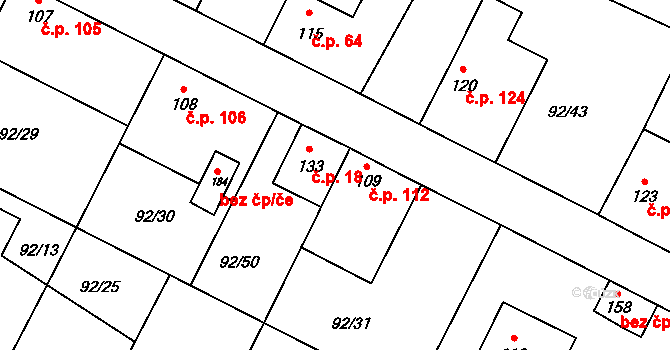 Cerhýnky 112, Cerhenice na parcele st. 109 v KÚ Cerhýnky, Katastrální mapa