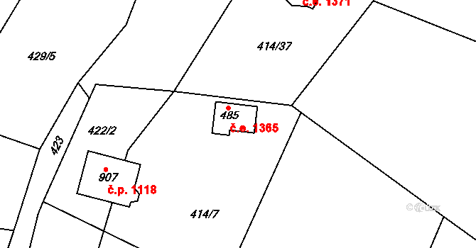 Ládví 1365, Kamenice na parcele st. 485 v KÚ Ládví, Katastrální mapa