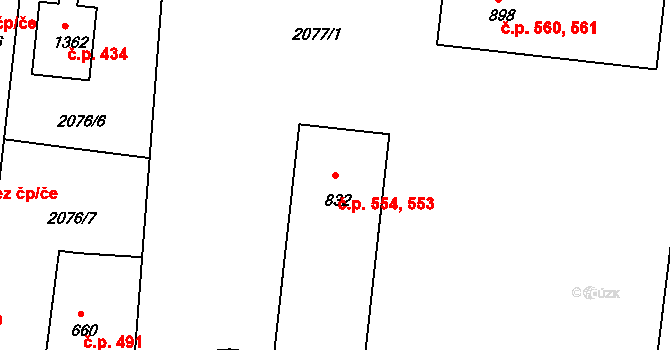 Nová Bystřice 553,554 na parcele st. 832 v KÚ Nová Bystřice, Katastrální mapa