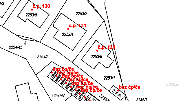 Dačice IV 134, Dačice na parcele st. 2253/6 v KÚ Dačice, Katastrální mapa