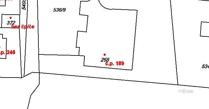 Tetín 189 na parcele st. 255 v KÚ Tetín u Berouna, Katastrální mapa