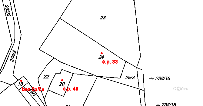 Kvaň 83, Zaječov na parcele st. 24 v KÚ Kvaň, Katastrální mapa