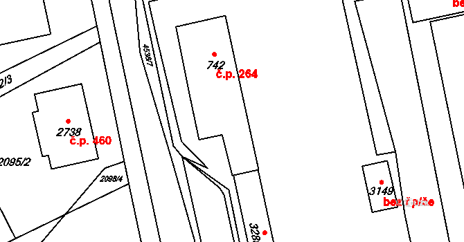 Ostravice 264 na parcele st. 742 v KÚ Ostravice 1, Katastrální mapa