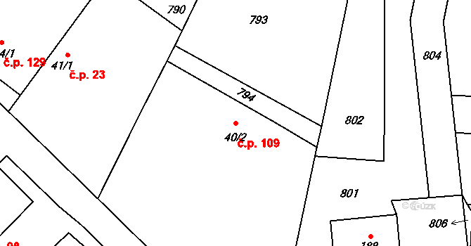 Lipník 109 na parcele st. 40/2 v KÚ Lipník, Katastrální mapa