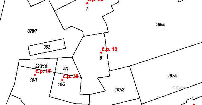 Štěnkov 13, Třebechovice pod Orebem na parcele st. 9 v KÚ Štěnkov, Katastrální mapa
