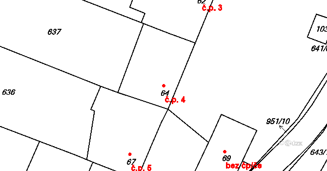Milovice 4, Soběsuky na parcele st. 64 v KÚ Milovice, Katastrální mapa