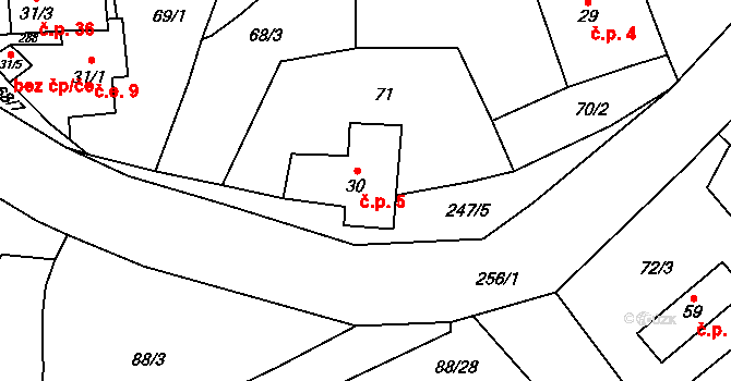 Jeřmaň 5, Bouzov na parcele st. 30 v KÚ Jeřmaň, Katastrální mapa