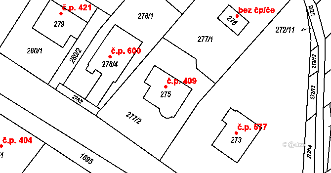 Horka nad Moravou 409 na parcele st. 275 v KÚ Horka nad Moravou, Katastrální mapa