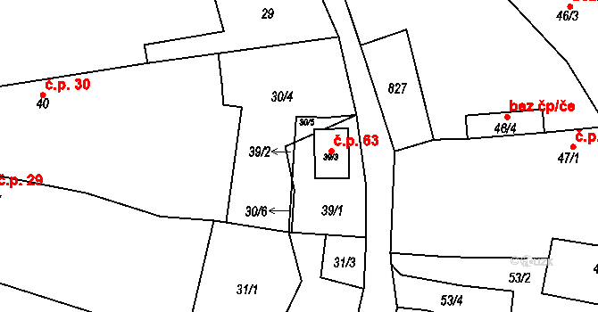 Řimice 63, Bílá Lhota na parcele st. 39/3 v KÚ Řimice, Katastrální mapa
