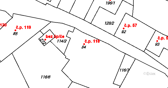 Chomutice 118 na parcele st. 84 v KÚ Chomutice, Katastrální mapa