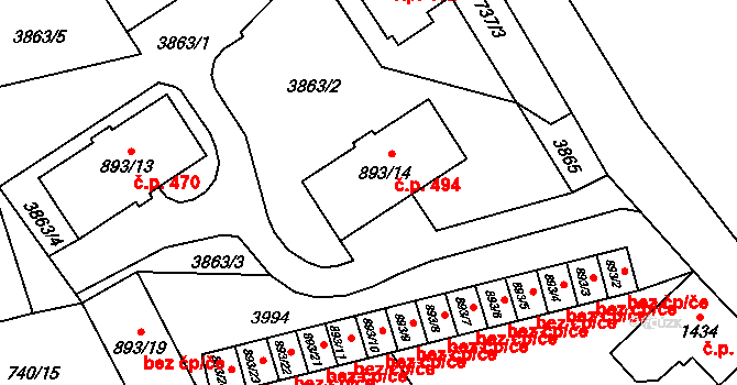 Cvikov II 494, Cvikov na parcele st. 893/14 v KÚ Cvikov, Katastrální mapa