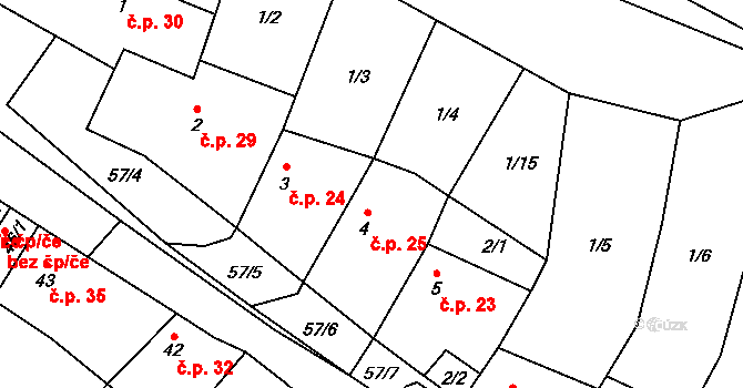 Brzánky 25 na parcele st. 4 v KÚ Brzánky, Katastrální mapa