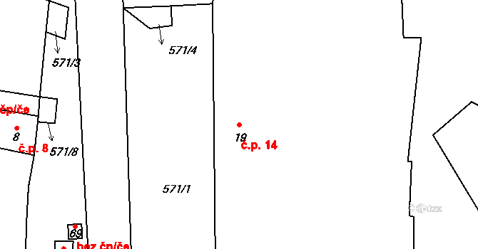 Senožaty 14, Bechyně na parcele st. 19 v KÚ Senožaty u Bechyně, Katastrální mapa
