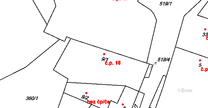 Vápovice 18 na parcele st. 9/1 v KÚ Vápovice, Katastrální mapa