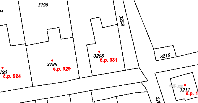 Dolní Lutyně 931 na parcele st. 3206 v KÚ Dolní Lutyně, Katastrální mapa