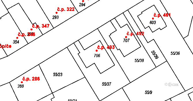 Litol 493, Lysá nad Labem na parcele st. 706 v KÚ Litol, Katastrální mapa