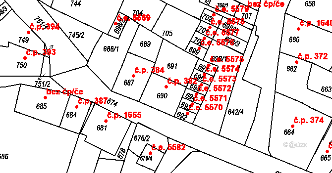 Kadaň 382 na parcele st. 690 v KÚ Kadaň, Katastrální mapa
