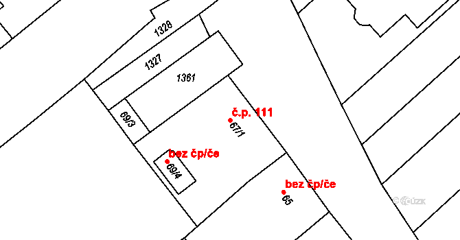 Rouchovany 111 na parcele st. 67/1 v KÚ Rouchovany, Katastrální mapa