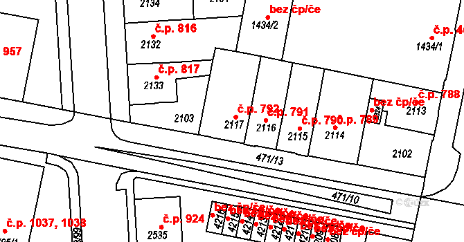 Horka-Domky 792, Třebíč na parcele st. 2117 v KÚ Třebíč, Katastrální mapa