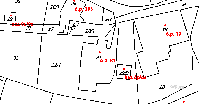 Skřečoň 81, Bohumín na parcele st. 21 v KÚ Skřečoň, Katastrální mapa