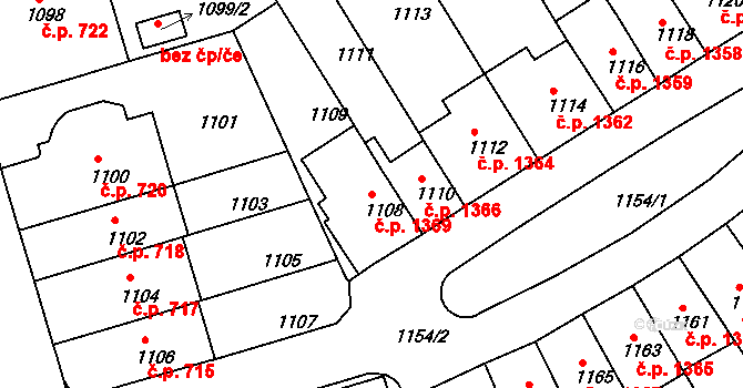 Černá Pole 1369, Brno na parcele st. 1108 v KÚ Černá Pole, Katastrální mapa
