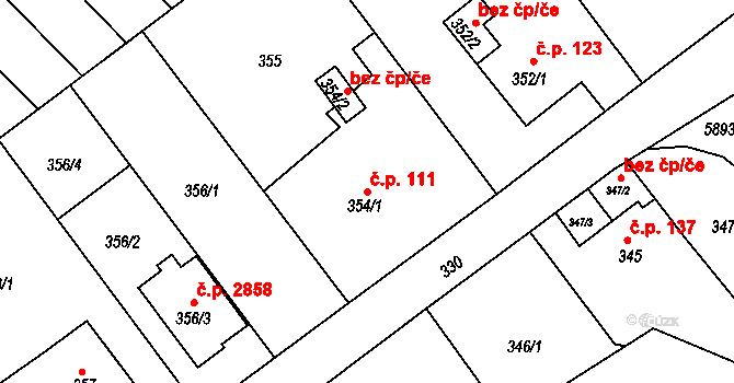 Klokoty 111, Tábor na parcele st. 354/1 v KÚ Klokoty, Katastrální mapa