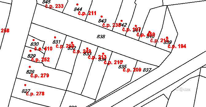 Postoloprty 210 na parcele st. 834 v KÚ Postoloprty, Katastrální mapa