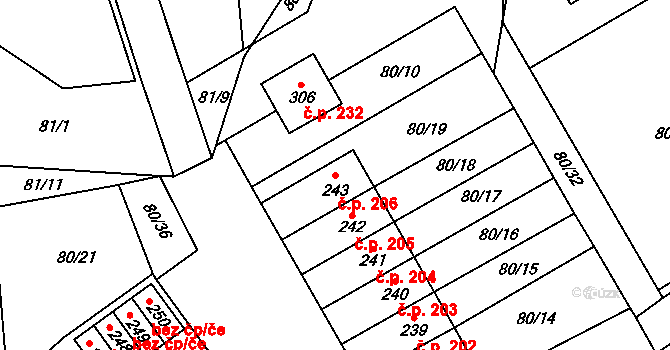 Šošůvka 206 na parcele st. 243 v KÚ Šošůvka, Katastrální mapa