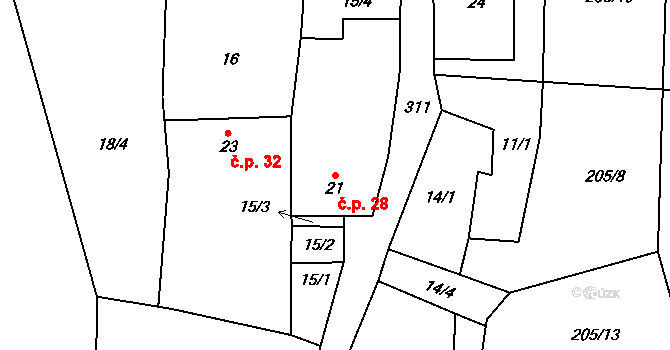 Vlásenice-Drbohlavy 28, Pelhřimov na parcele st. 21 v KÚ Vlásenice-Drbohlavy, Katastrální mapa