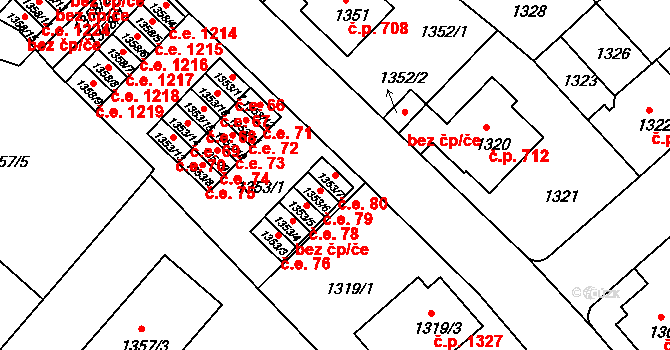 Pelhřimov 80 na parcele st. 1353/7 v KÚ Pelhřimov, Katastrální mapa