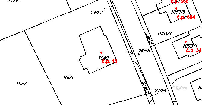 Dubí 13 na parcele st. 1049 v KÚ Dubí u Teplic, Katastrální mapa