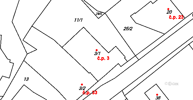 Levín 3, Olešnice na parcele st. 3/1 v KÚ Levín nad Cidlinou, Katastrální mapa
