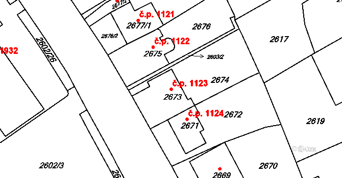 Sokolov 1123 na parcele st. 2673 v KÚ Sokolov, Katastrální mapa