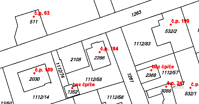 Hamrníky 184, Mariánské Lázně na parcele st. 2286 v KÚ Úšovice, Katastrální mapa