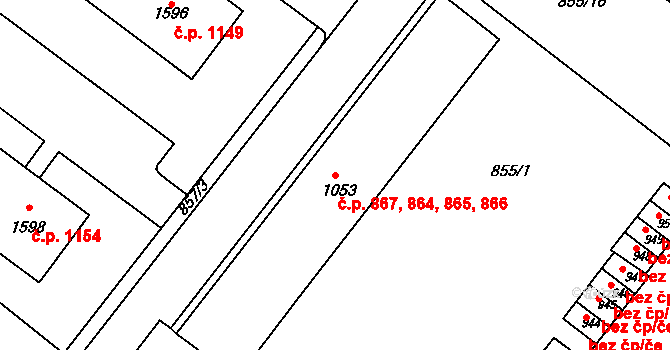 Bakov nad Jizerou 864,865,866,867 na parcele st. 1053 v KÚ Bakov nad Jizerou, Katastrální mapa