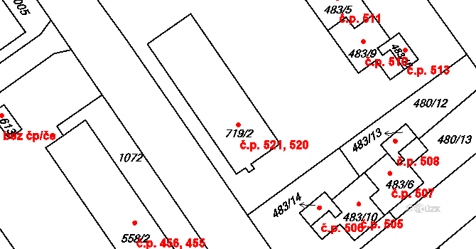 Borohrádek 520,521 na parcele st. 719/2 v KÚ Borohrádek, Katastrální mapa