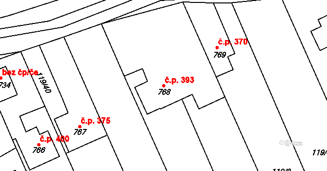 Halenkov 393 na parcele st. 768 v KÚ Halenkov, Katastrální mapa