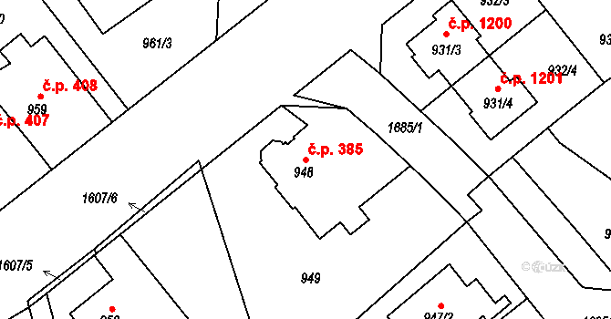 Řeporyje 385, Praha na parcele st. 948 v KÚ Řeporyje, Katastrální mapa