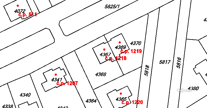 Záběhlice 1218, Praha na parcele st. 4367 v KÚ Záběhlice, Katastrální mapa