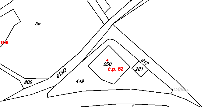 Karlín 52, Dolní Poustevna na parcele st. 256 v KÚ Horní Poustevna, Katastrální mapa