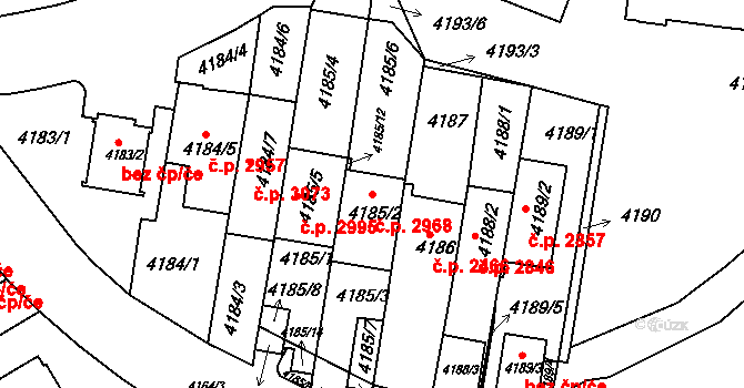 Smíchov 2968, Praha na parcele st. 4185/2 v KÚ Smíchov, Katastrální mapa