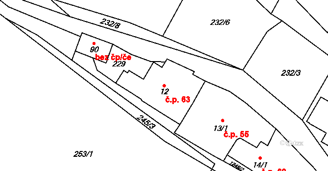 Řečice 63, Volfířov na parcele st. 12 v KÚ Řečice, Katastrální mapa
