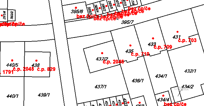 Břevnov 2046, Praha na parcele st. 437/2 v KÚ Břevnov, Katastrální mapa